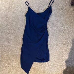 Revamped Blue Asymmetrical Wrap Cocktail Dress